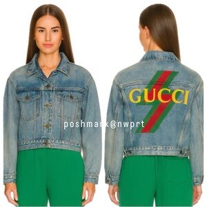 NWT ⚡️ Gucci Denim Jacket Bolt Graphic Logo Cropped Blue Jean 38 XS S 0 2 4